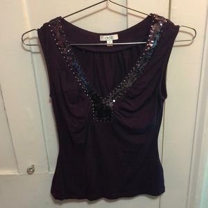Cache purple sequin sleeveless top